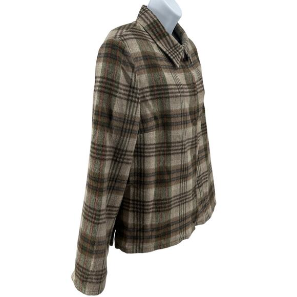 Evan Picone Shacket WMNS 14 Brown Wool Blend Plaid Flannel Button Up Coat Jacket - Picture 2 of 9